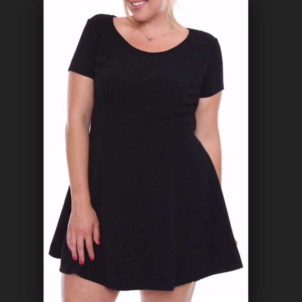 Ambiance Plus Size Black Textured Skater Dress